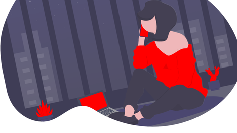 Grafik von Undraw: Eine junge Frau telefoniert im Hintergrund blickt ein Fenster auf eine Stadtkulisse. Darunter steht „Soziale Notlagenberatung für Berlin-Mitte – auch am Freitagabend und Samstags. Dank unserer Initiative!“. Oben recht ist das Logo der Fraktion DIE LINKE. in der BVV Berlin-Mitte zu sehen. 