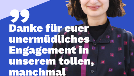 Liebe Stadtgesellschaft sharepic Zitatgrafik mit einem Bild von Jacky Sanehy. Als Zitat steht dort zum Tag des Ehrenamtes: Danke für euer unermüdliches Engagement in unserem tollen, manchmal schwierigen Bezirk Mitte.