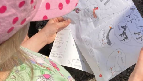 weltkindertag 1 Foto über die Schulter Kindes das einen Plan für den Kinderbauernhof hält. Darauf eingezeichnet sind Gehege für verschiedene Hoftiere. In einer Textbox darunter steht: „Nicht nur am Weltkindertag: Kinder entscheiden mit!“