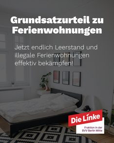 Sharepic einer leeren Ferienwohnungen. Dort steht „Grundsatzurteil zu Ferienwohnungen. Jetzt endlich Leerstand und illegale Ferienwohnungen effektiv bekämpfen“
